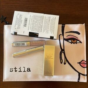 New Stila 5 Piece Gift Set Collector bag Full Size Lip Oil & Stay All Day Gloss
